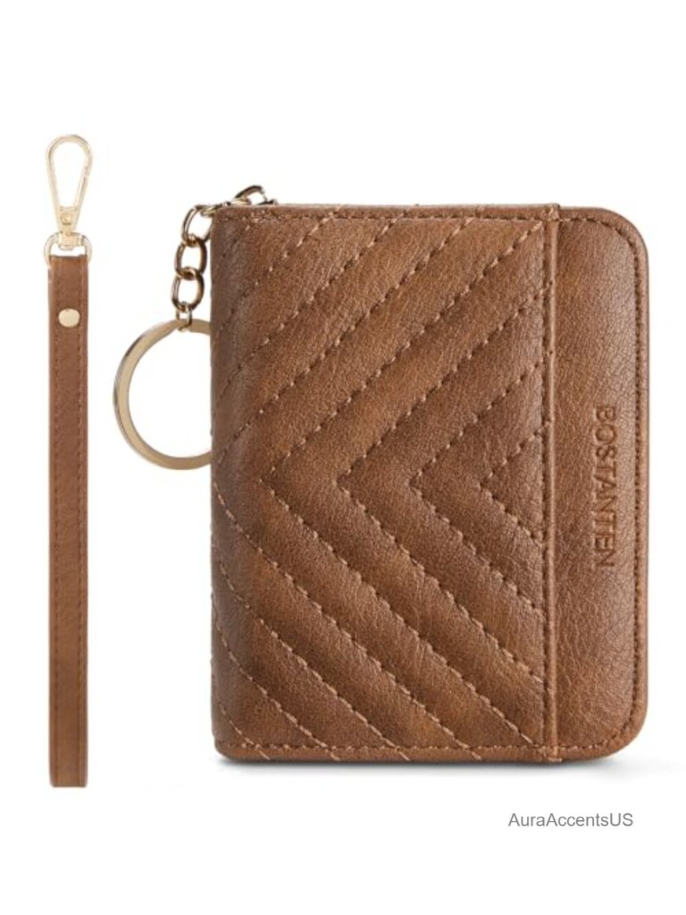 RFID Blocking Vegan Leather Zipper Card Holder Wallet with Wristlet
